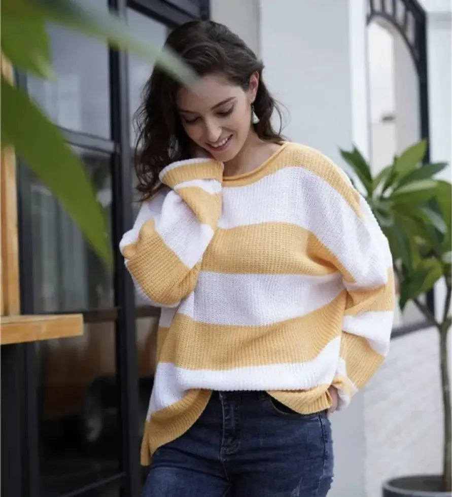 Women's sweater women's striped colorblock