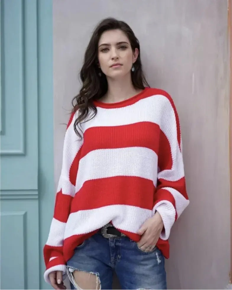 Women's sweater women's striped colorblock
